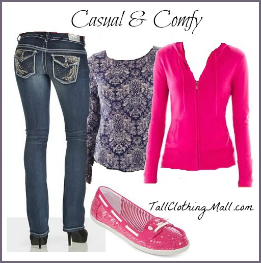 pink hooodie and tall bling jeans