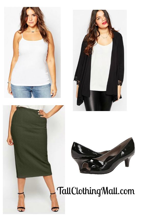 tall plus size midi skirt and outift