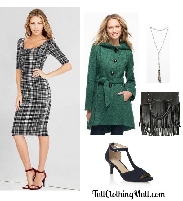women's tall green coat and outfit