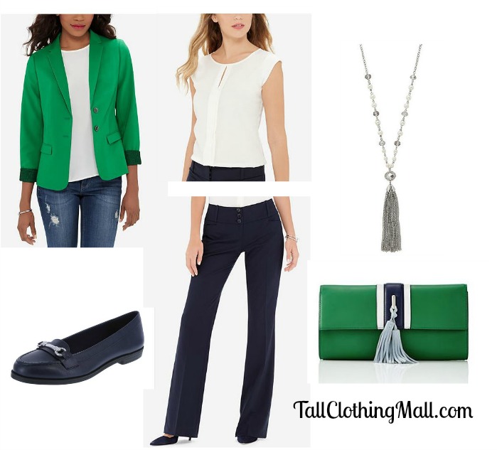 women's tall green blazer and outfit