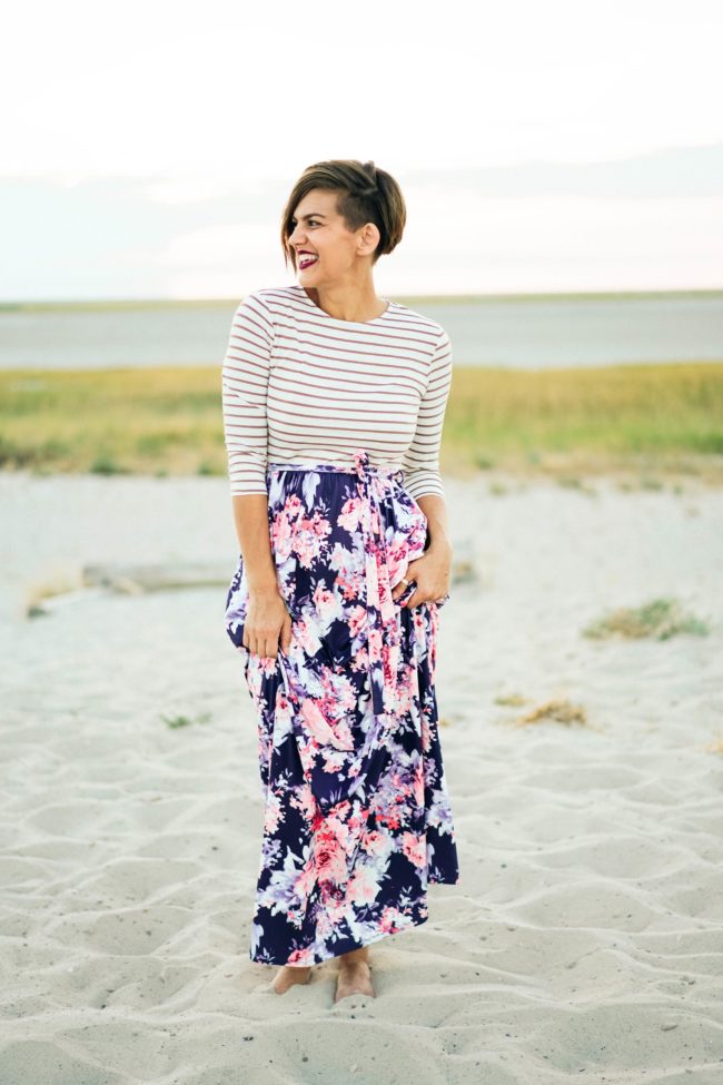 tall maxi dress with stripes