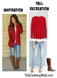 women's red tall cardigan